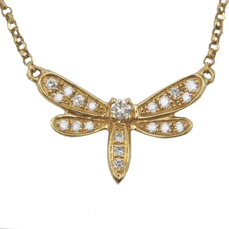 Diamond Dragonfly Pendant & Chain - 18ct Yellow Gold
