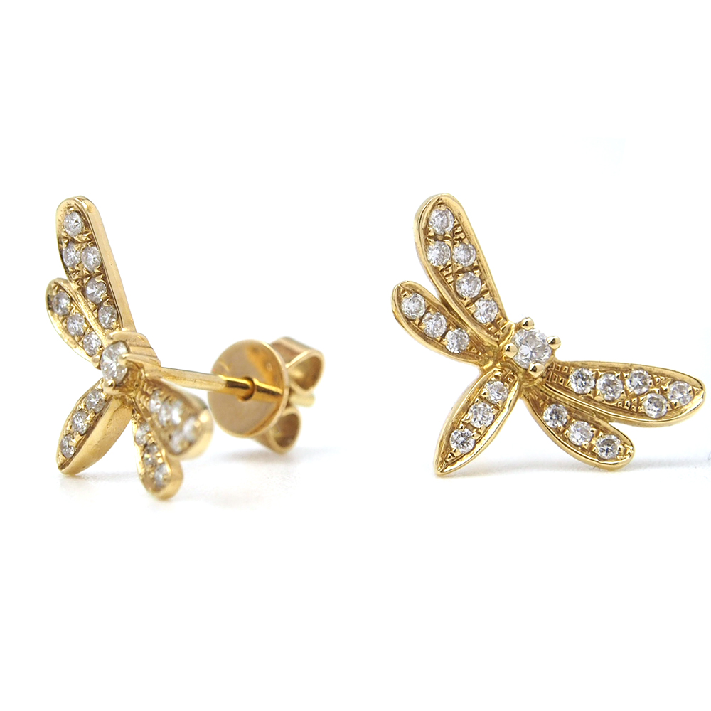 Diamond Dragonfly Earrings - 18ct Yellow Gold
