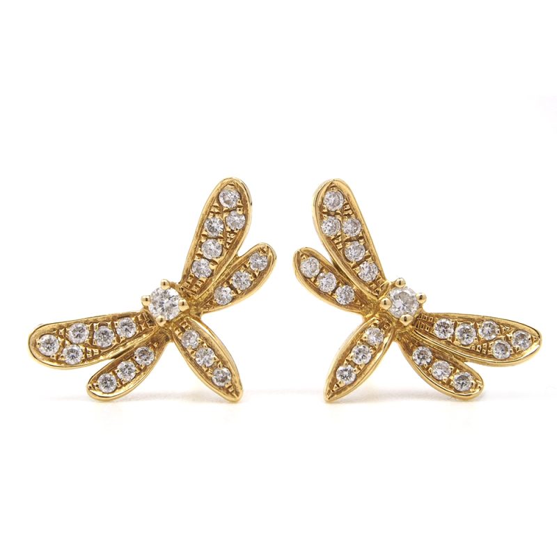 Diamond Dragonfly Earrings - 18ct Yellow Gold