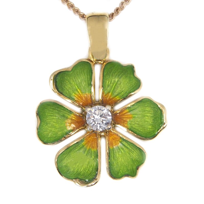 Enamel and Diamond Flower Pendant