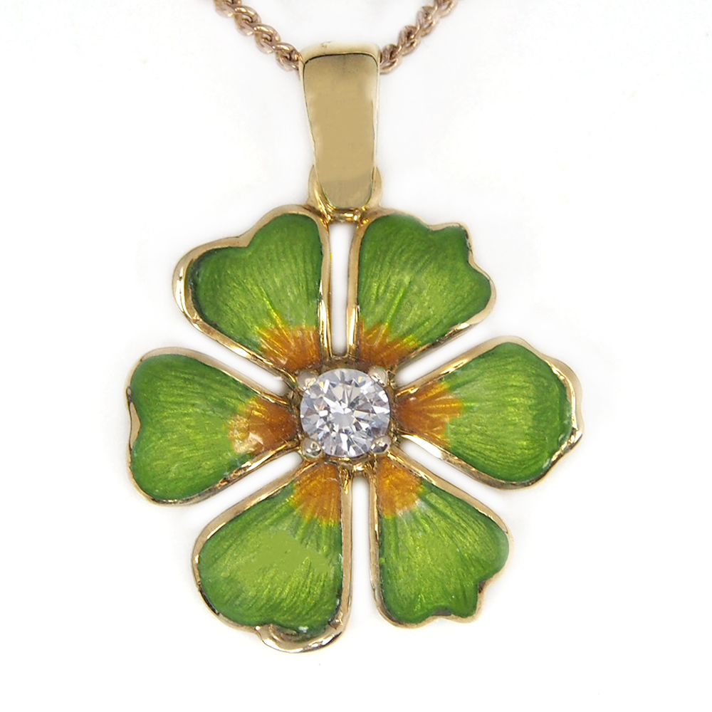 Enamel and Diamond Flower Pendant
