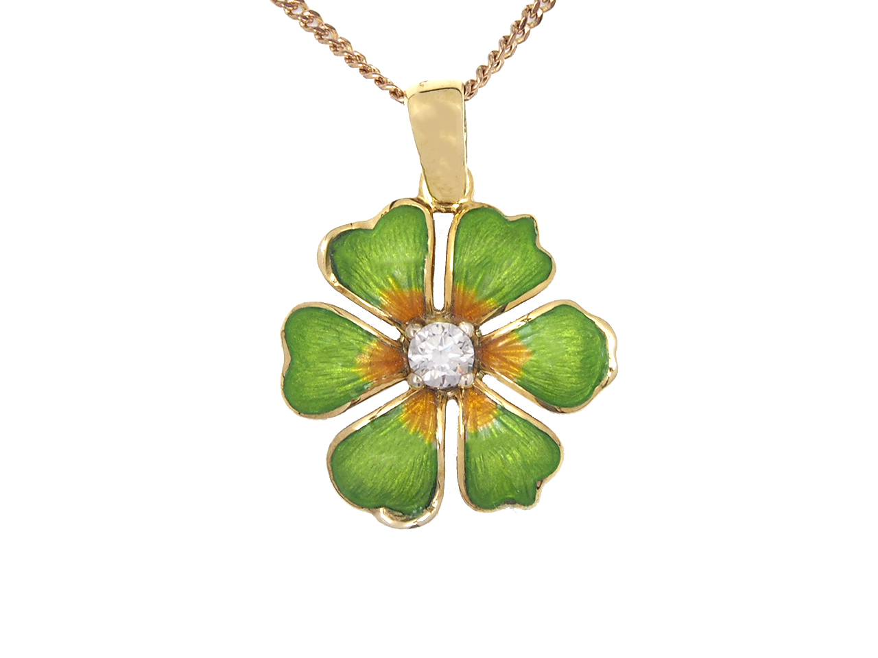 Enamel and Diamond Flower Pendant