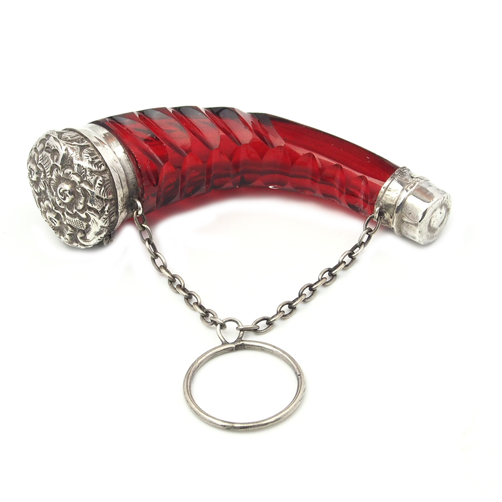 Victorian Cranberry Glass & Silver Perfume Bottle