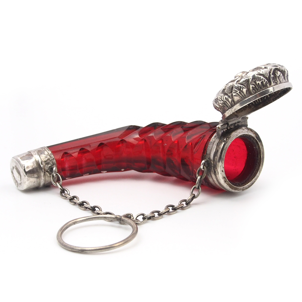 Victorian Cranberry Glass & Silver Perfume Bottle