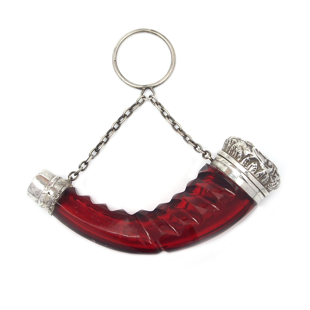 Victorian Cranberry Glass & Silver Perfume Bottle