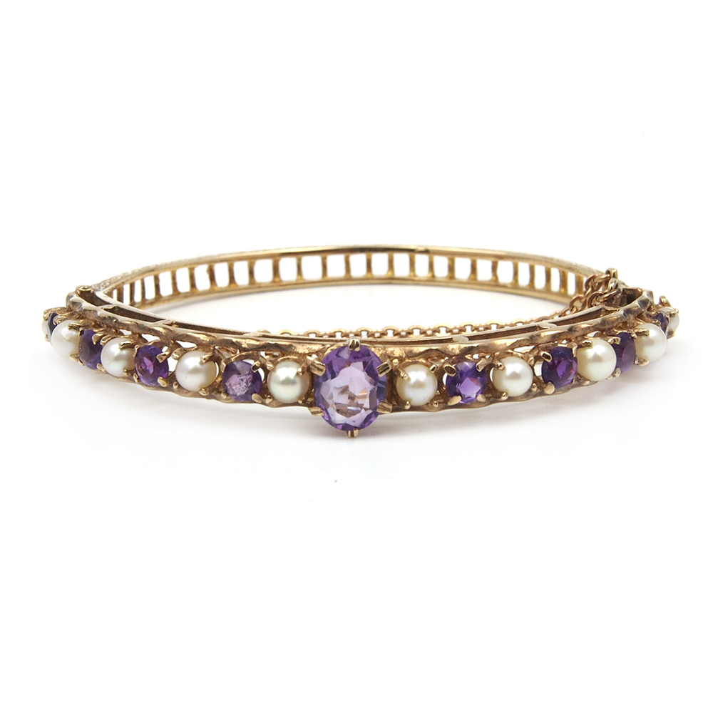 Amethyst and Pearl Bangle
