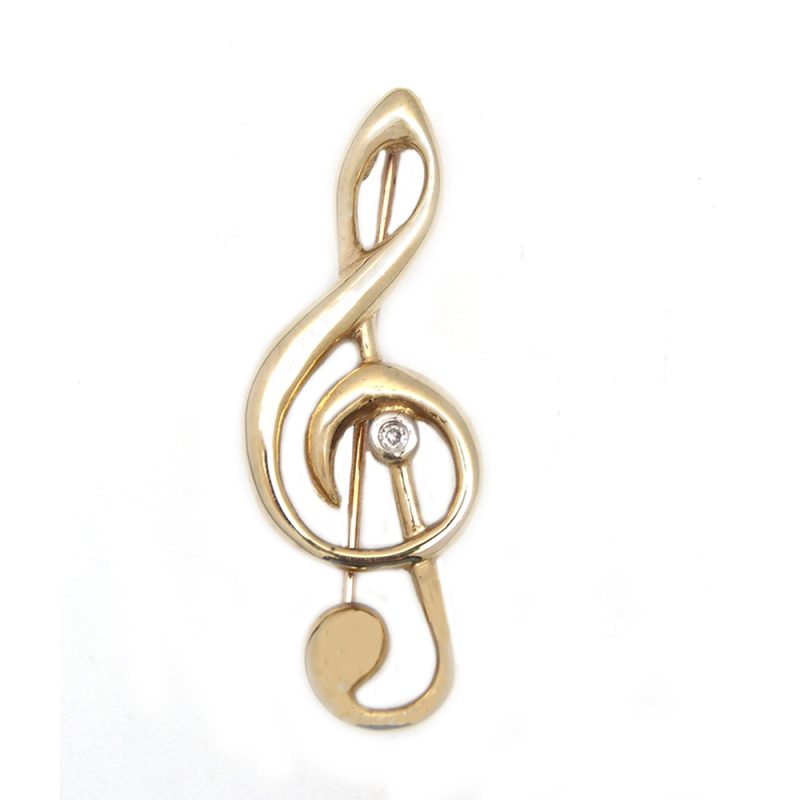 Diamond Treble Clef Brooch
