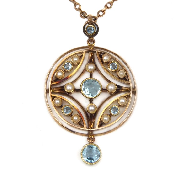 Aquamarine and Pearl Pendant and Chain