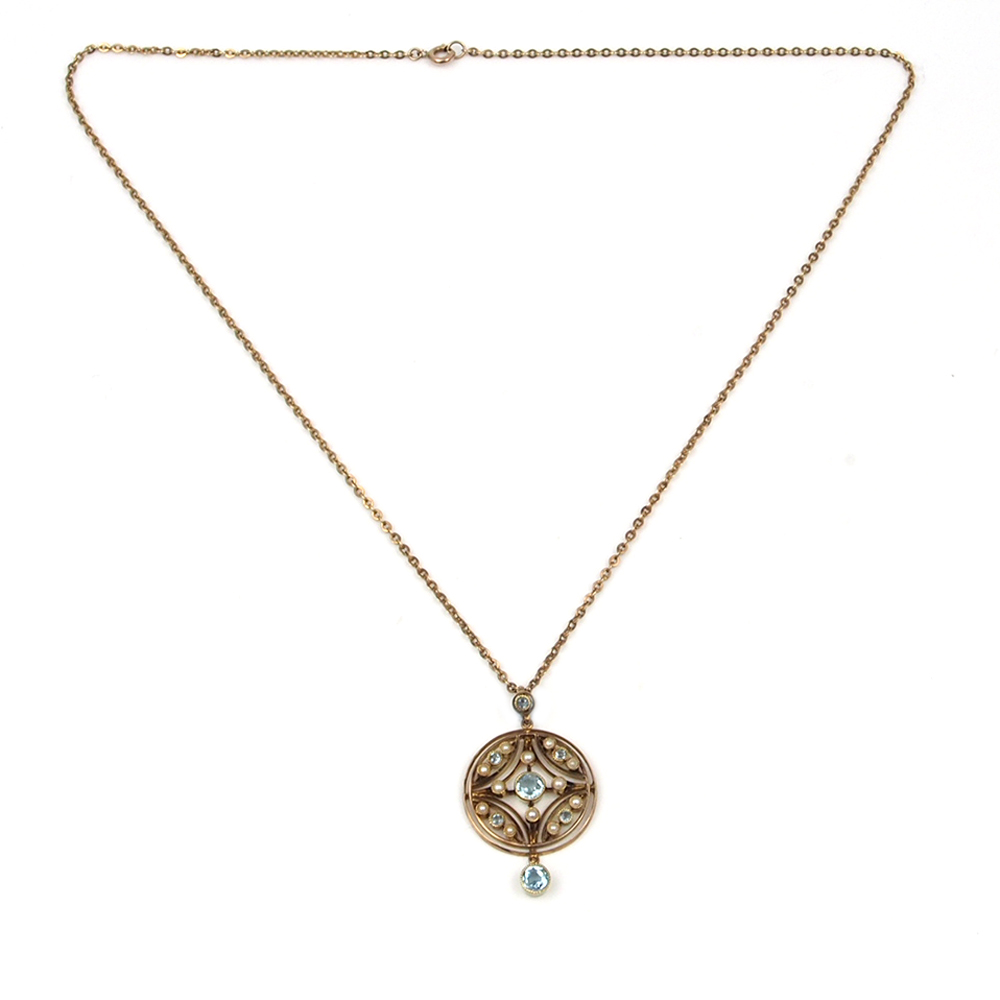Aquamarine and Pearl Pendant and Chain