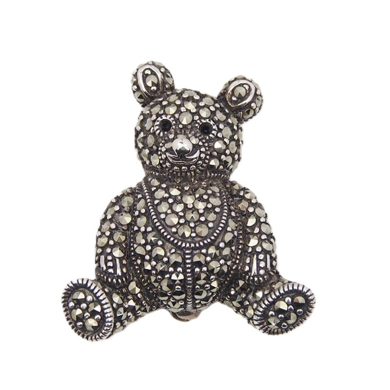 Marcasite Teddy Bear Brooch - Silver