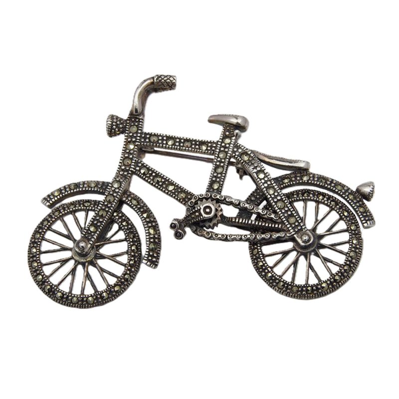 Marcasite Bicycle Brooch - Silver