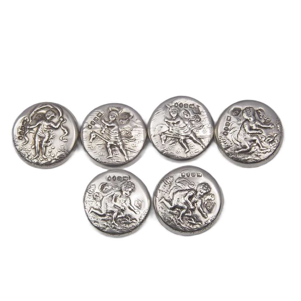 Cased set of Silver Buttons