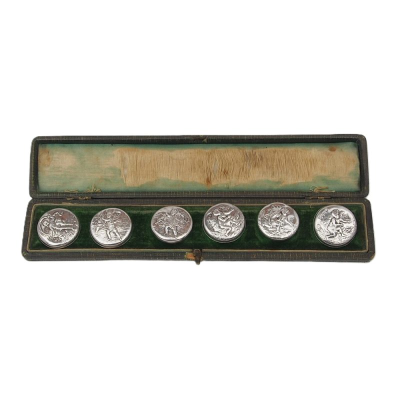 Cased set of Silver Buttons