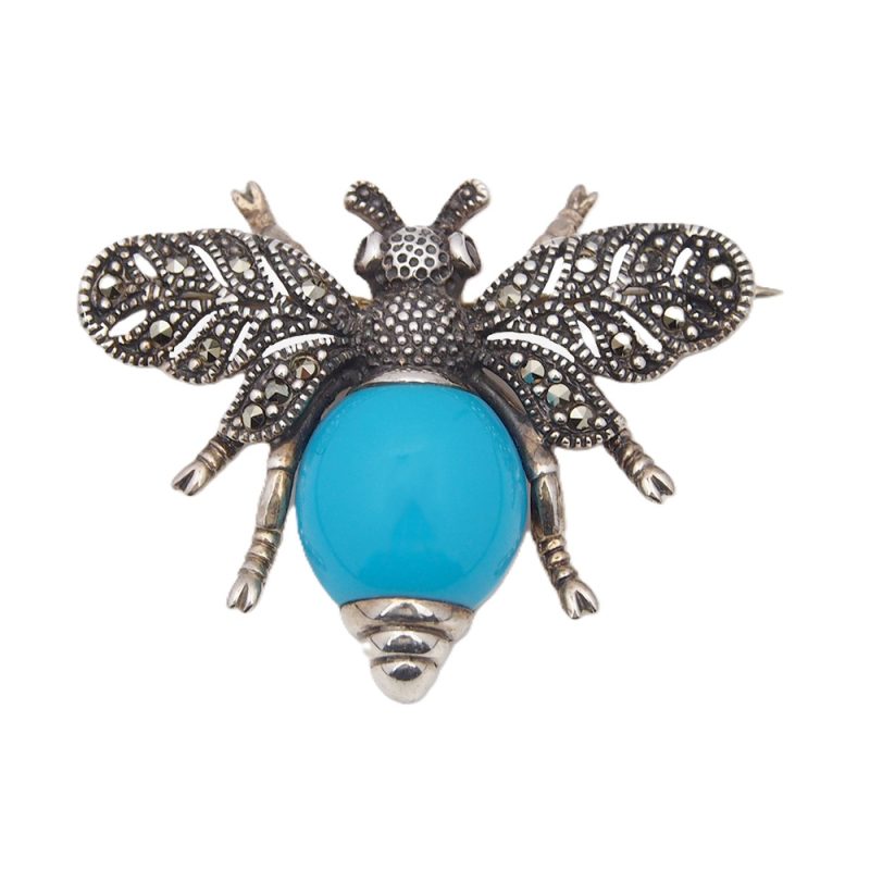 Turquoise & Marcasite Silver Insect Brooch