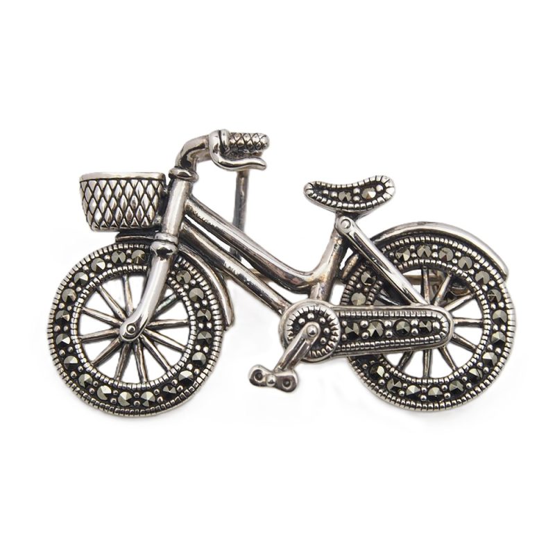 Marcasite Bicycle Brooch - Silver