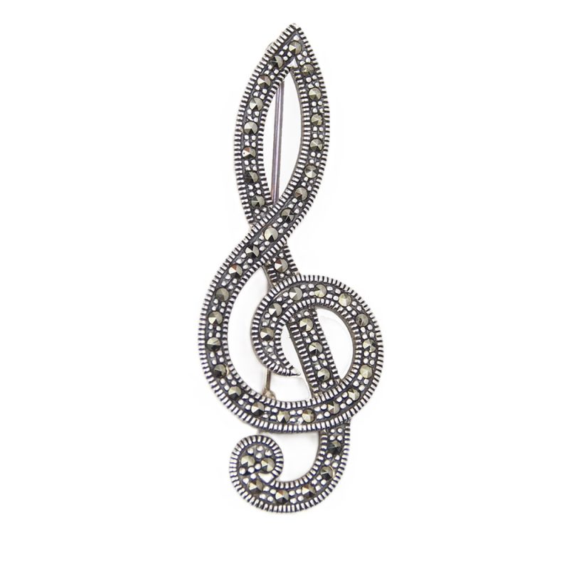 Marcasite Treble Clef Brooch - Silver