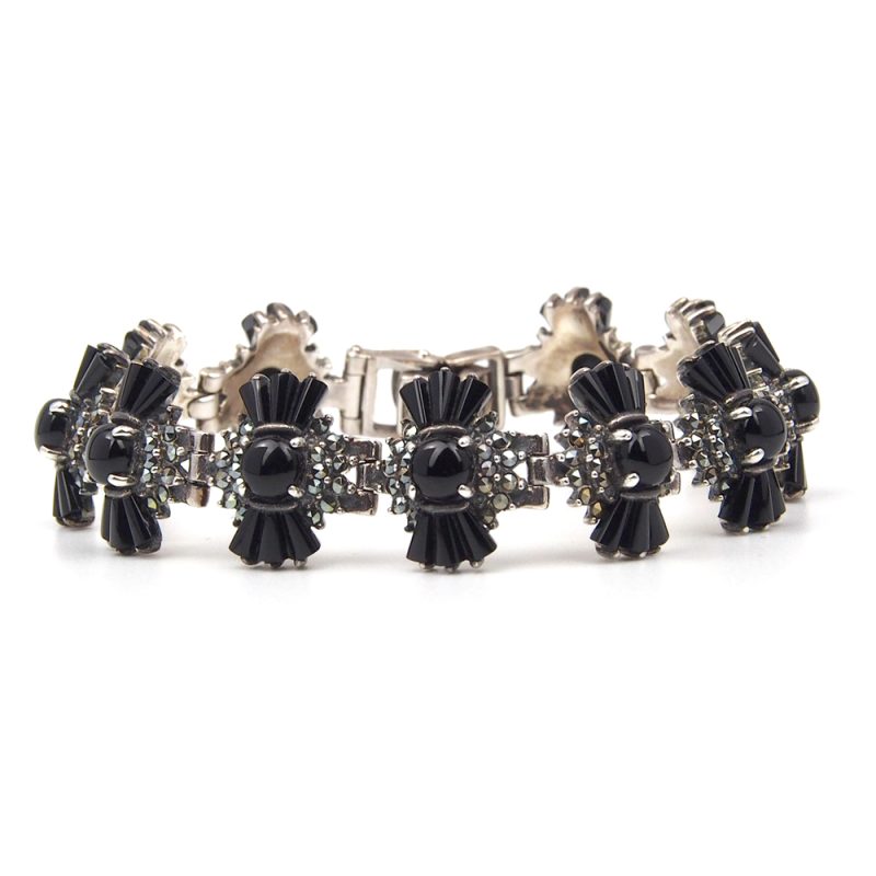 Onyx & Marcasite Silver Bracelet