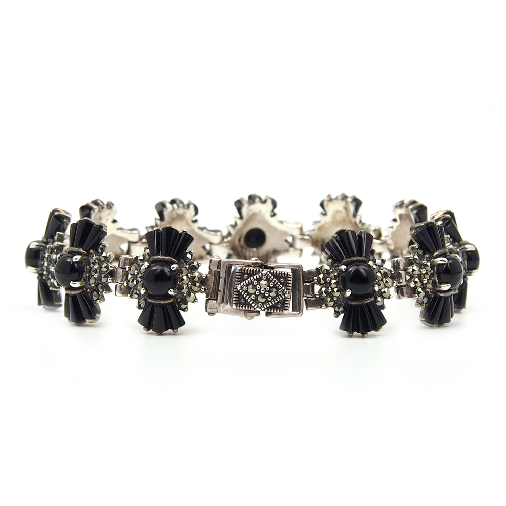 Onyx & Marcasite Silver Bracelet
