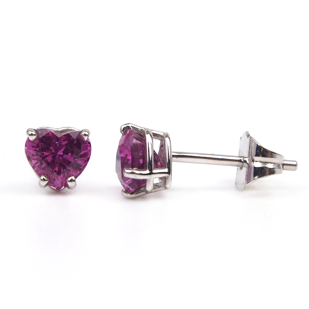 Sapphire Heart Earrings - Sri Lankan Pink