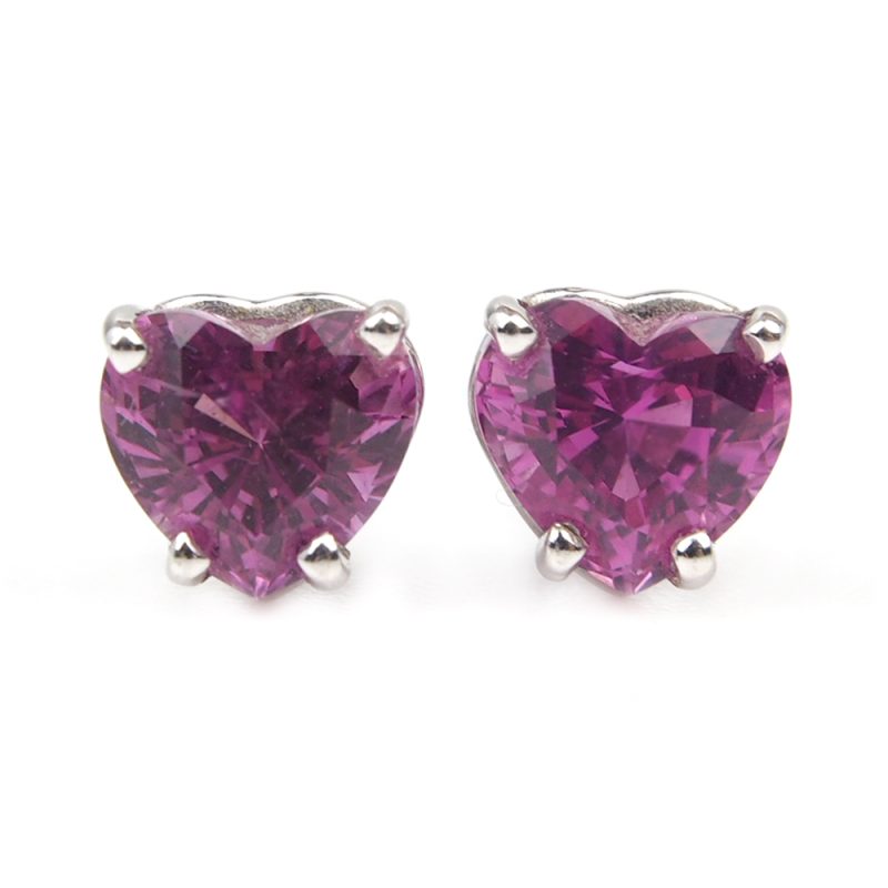 Sapphire Heart Earrings - Sri Lankan Pink