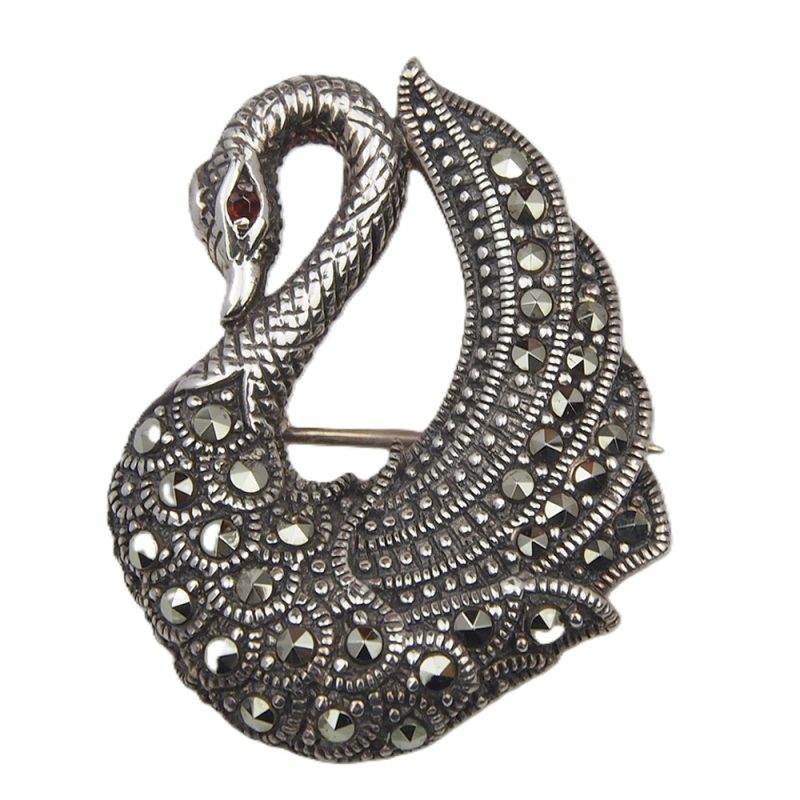 Marcasite Swan Brooch - Silver