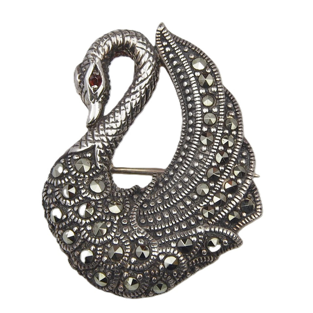 Marcasite Swan Brooch - Silver