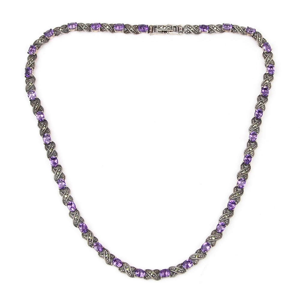 Amethyst and Marcasite Necklace - Silver