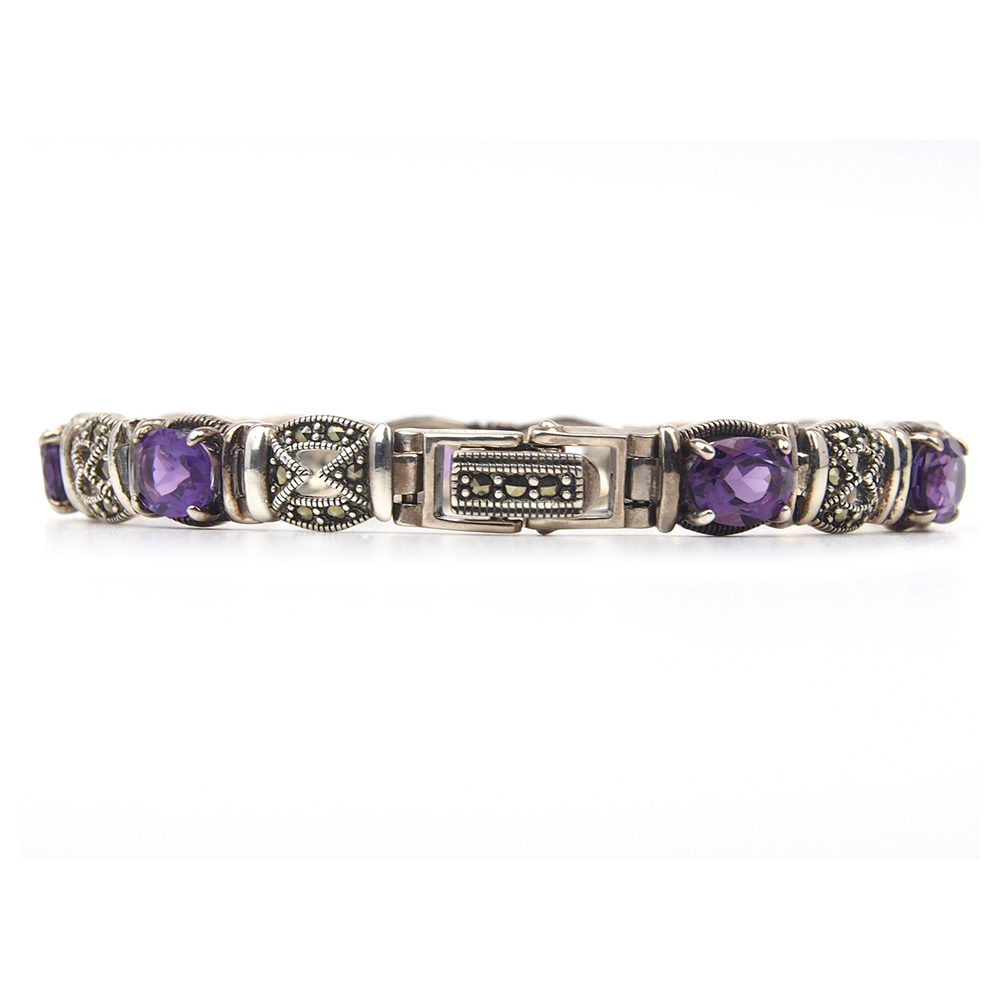 Amethyst and Marcasite Bracelet - Silver