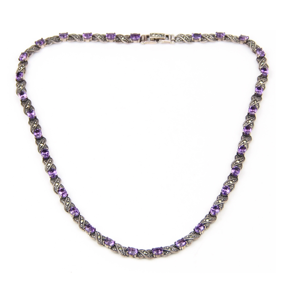 Amethyst and Marcasite Necklace - Silver