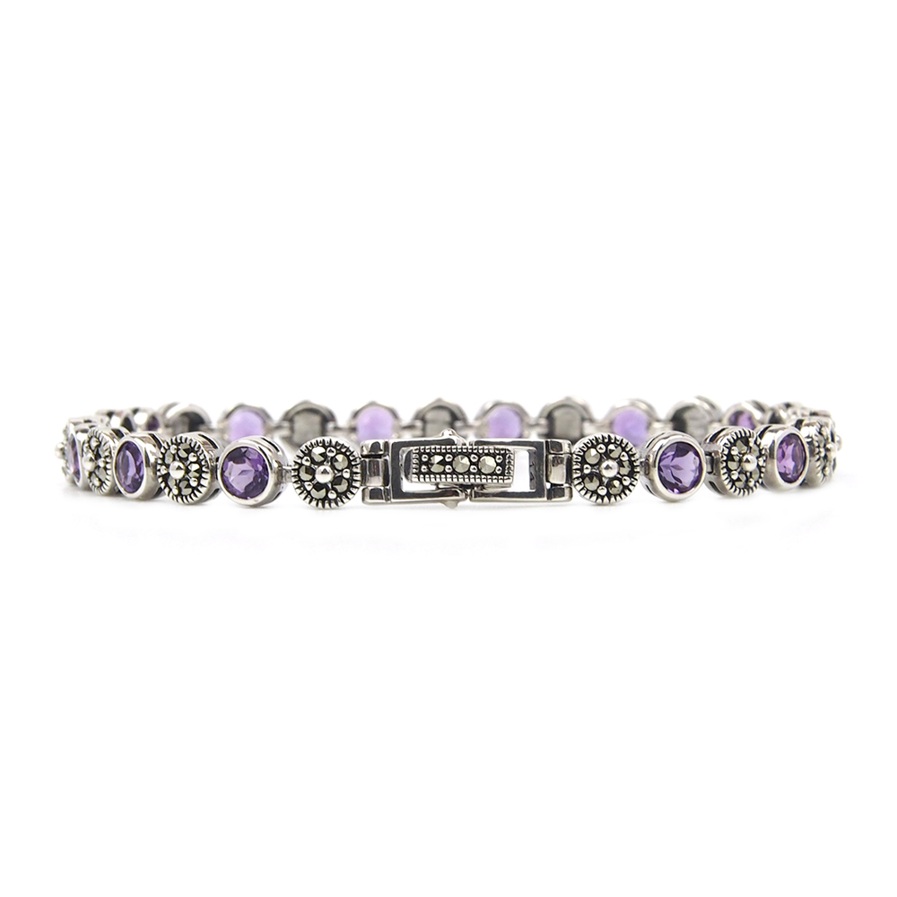 Amethyst and Marcasite Bracelet - Silver