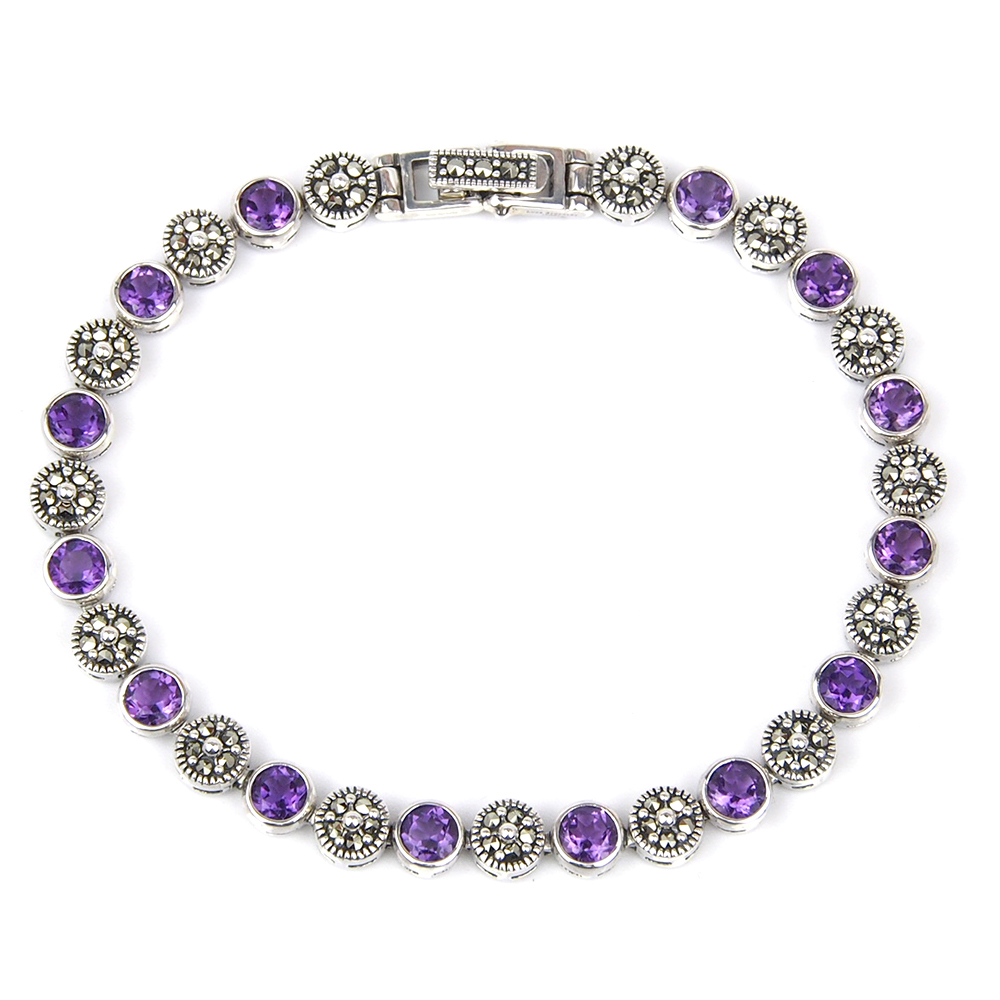 Amethyst and Marcasite Bracelet - Silver