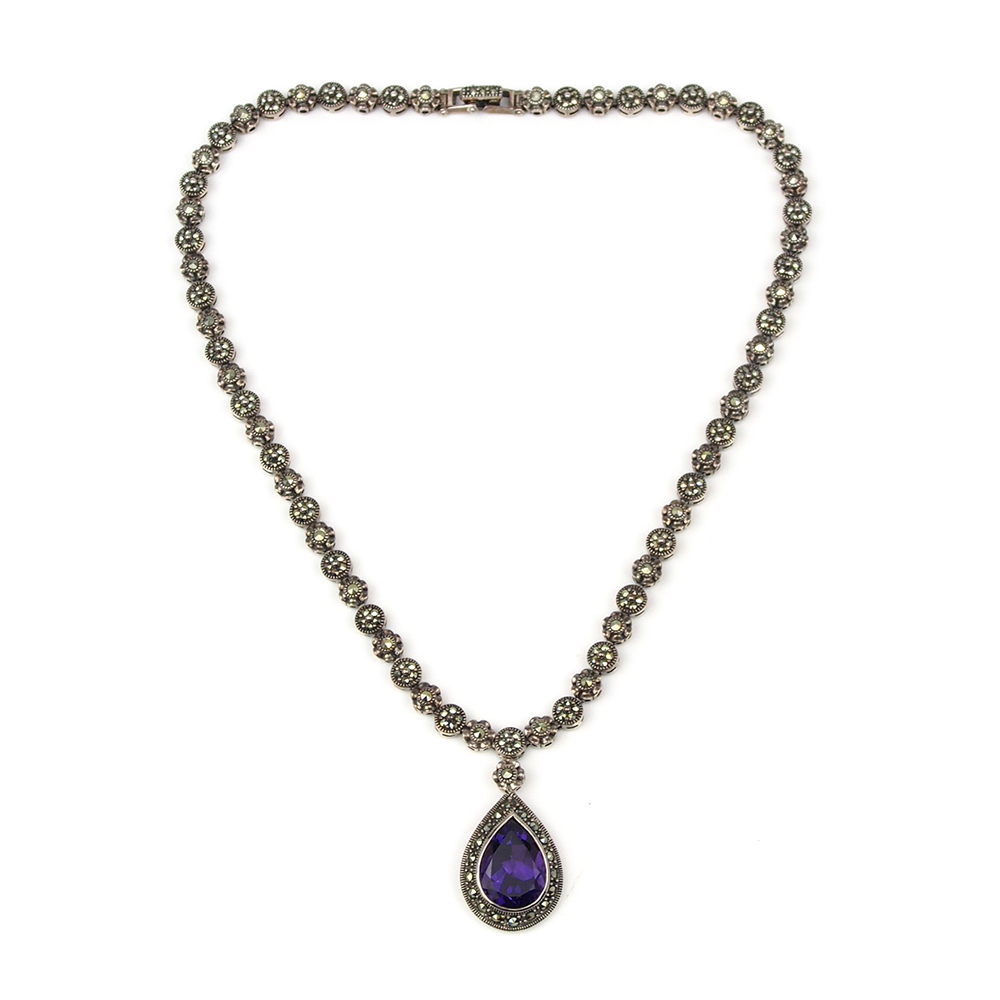 Amethyst and Marcasite Necklace - Silver
