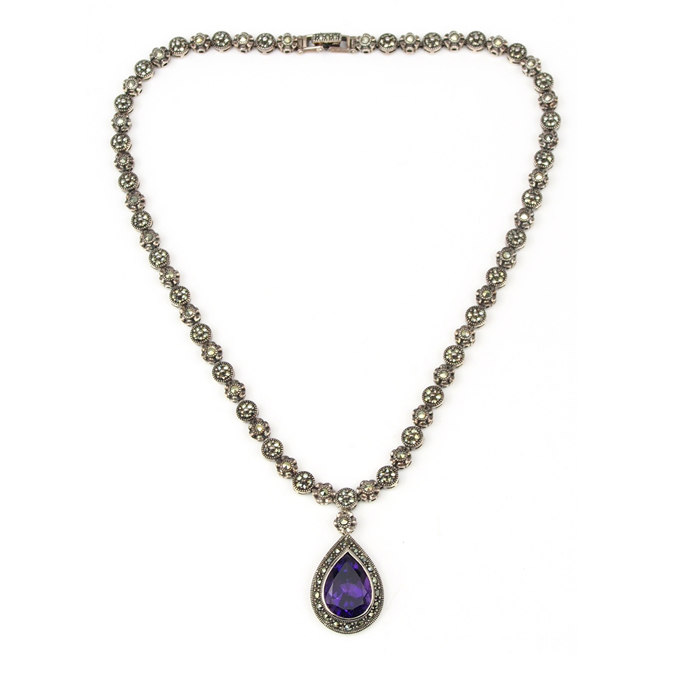 Amethyst and Marcasite Necklace - Silver