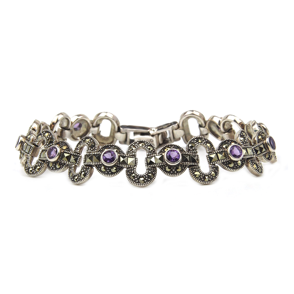 Amethyst and Marcasite Bracelet -Silver