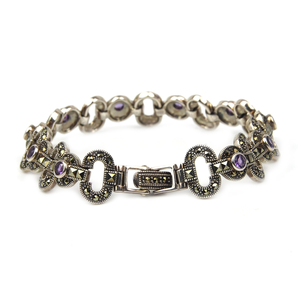 Amethyst and Marcasite Bracelet -Silver