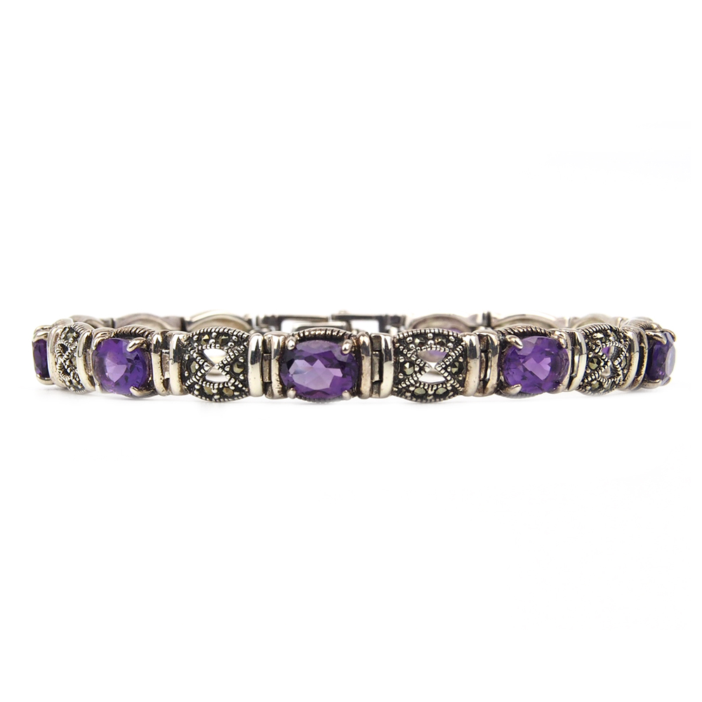 Amethyst and Marcasite Bracelet - Silver