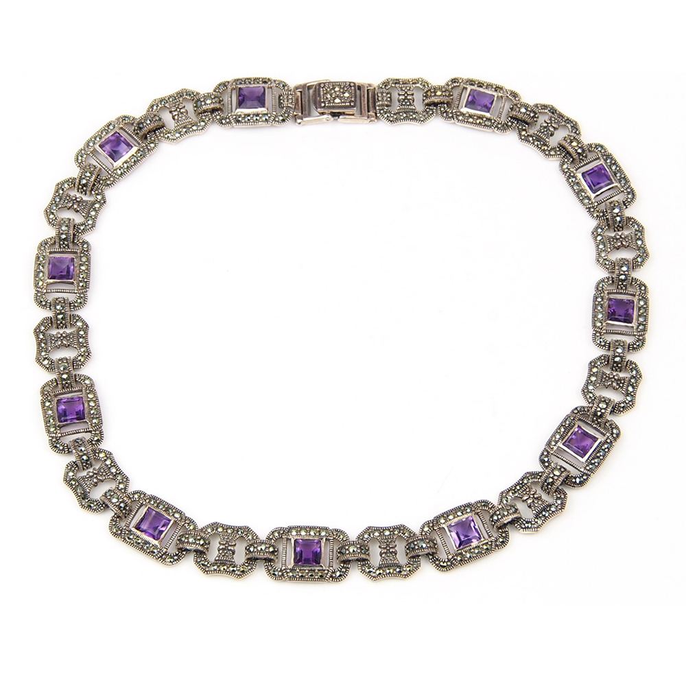 Amethyst and Marcasite Necklace - Silver