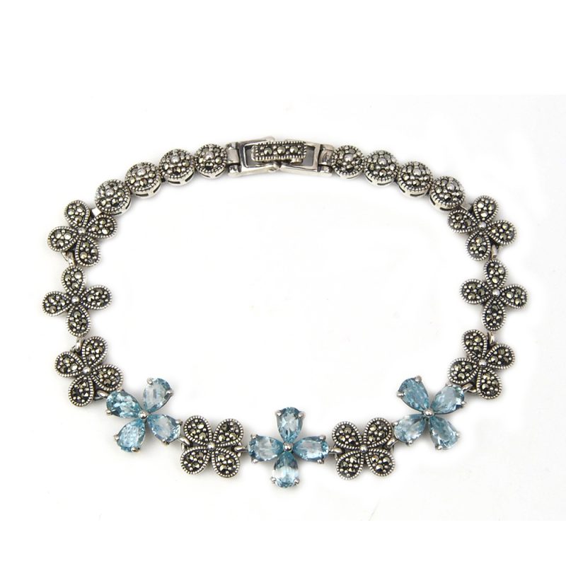 Topaz and Marcasite Flower Bracelet - Silver
