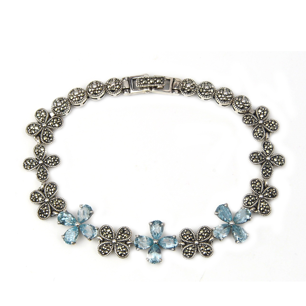Topaz and Marcasite Flower Bracelet - Silver