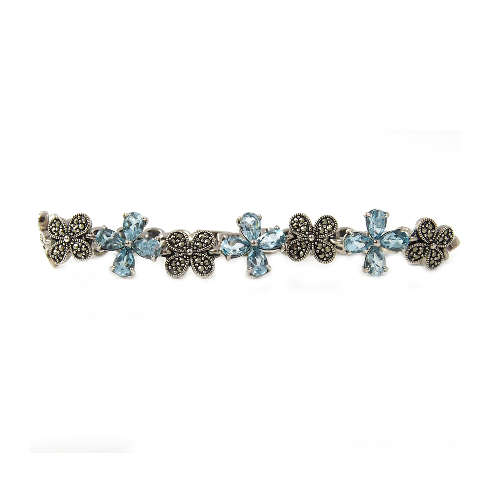 Topaz and Marcasite Flower Bracelet - Silver