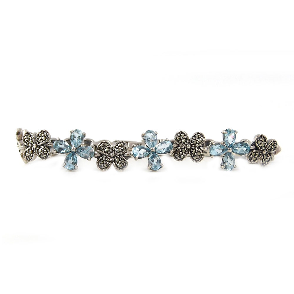Topaz and Marcasite Flower Bracelet - Silver