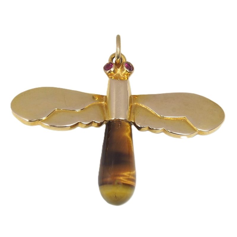 Tigers Eye and Ruby DragonFly Pendant