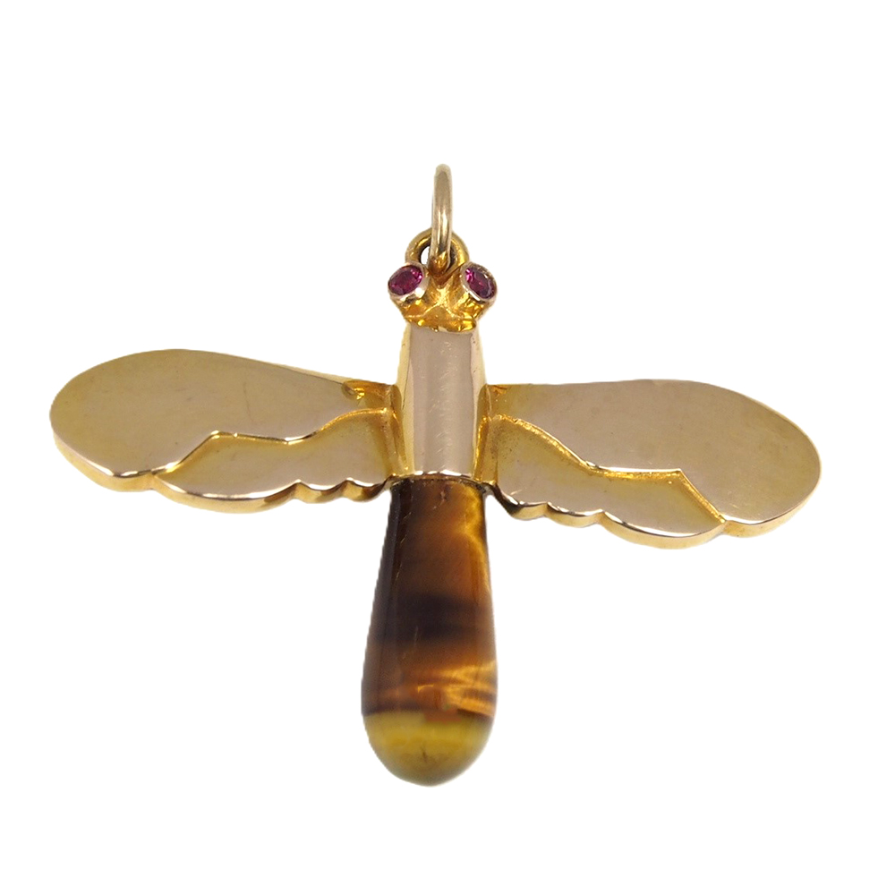 Tigers Eye and Ruby DragonFly Pendant