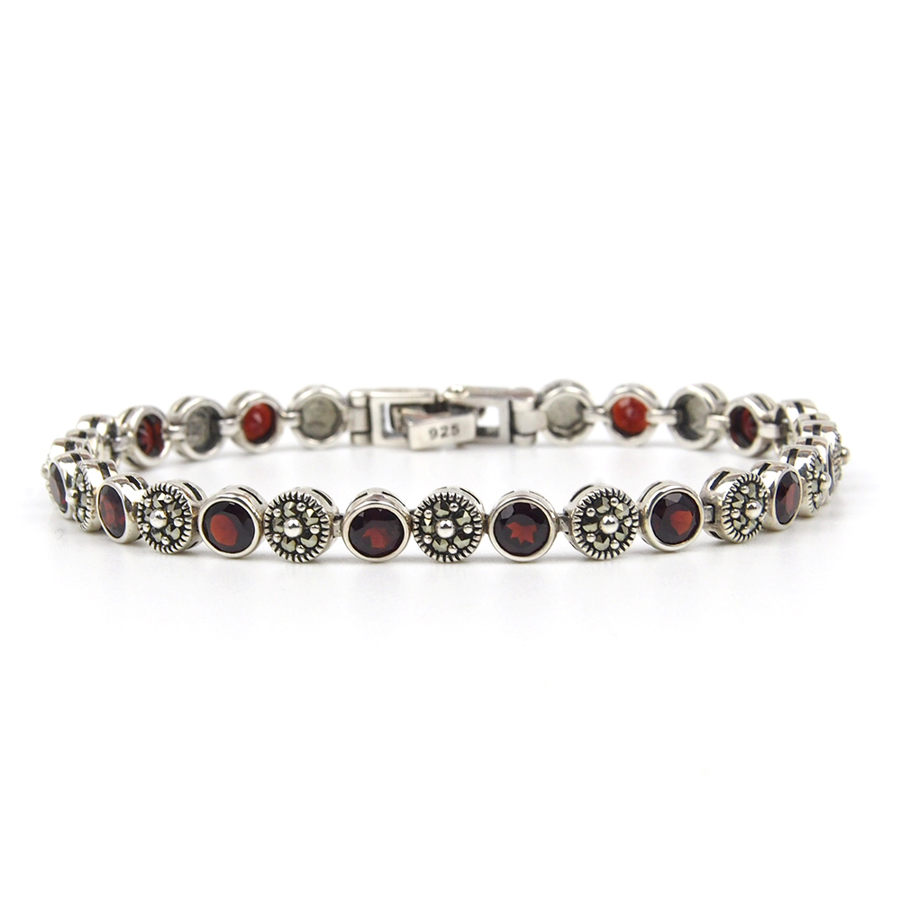 Garnet and Marcasite Bracelet - Silver