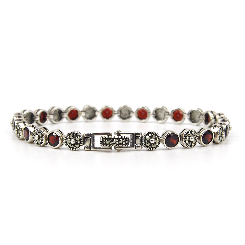 Garnet and Marcasite Bracelet - Silver