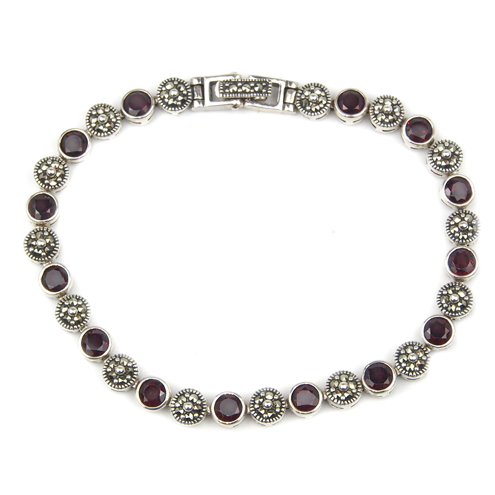 Garnet and Marcasite Bracelet - Silver
