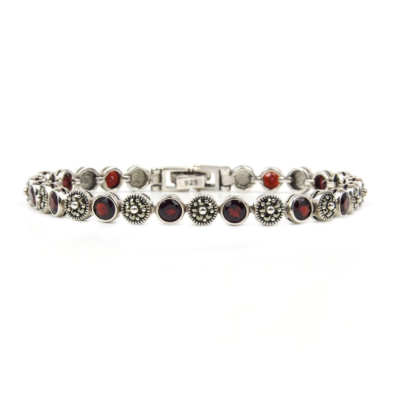 Garnet and Marcasite Bracelet - Silver