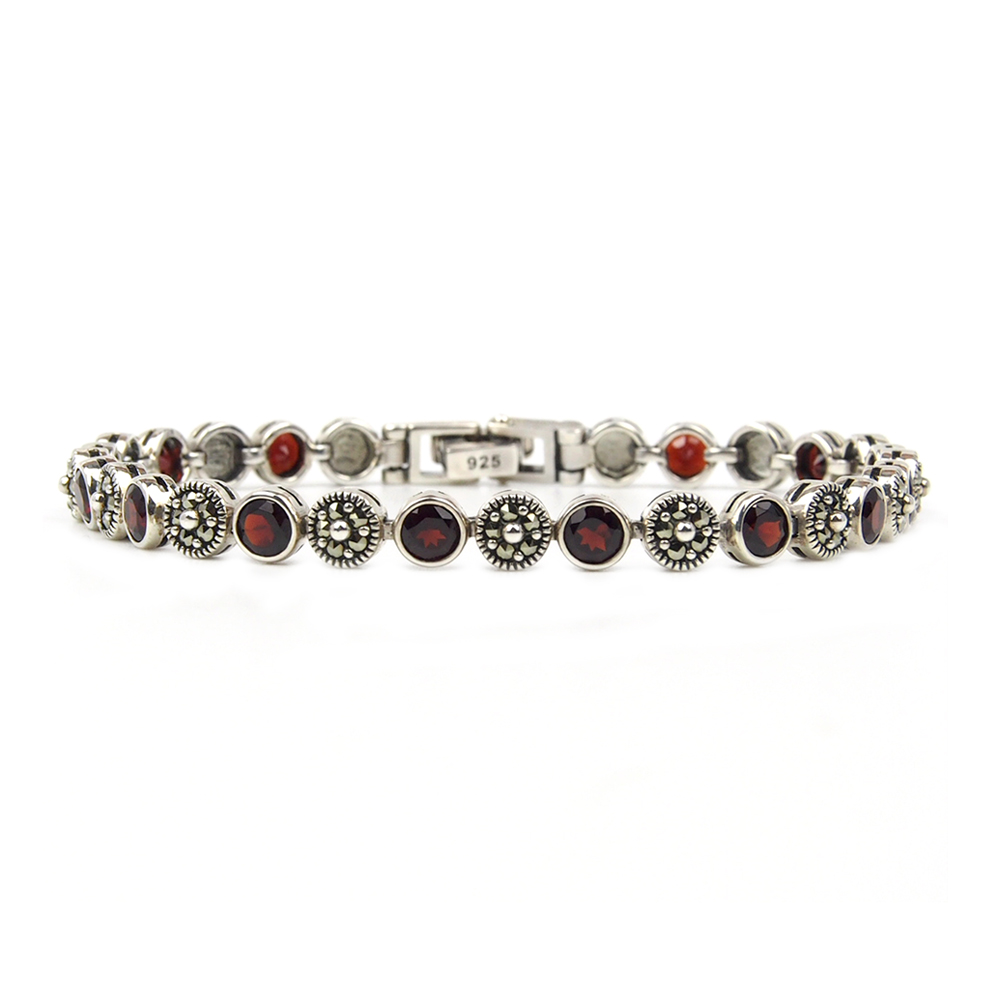 Garnet and Marcasite Bracelet - Silver