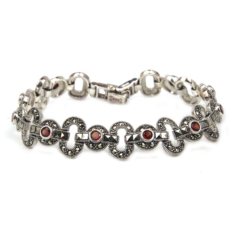 Garnet and Marcasite Bracelet - Silver
