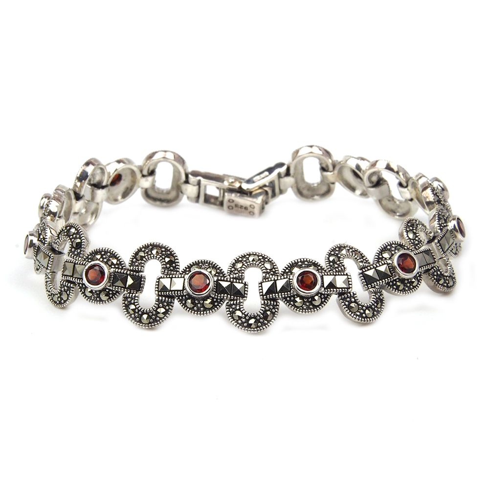 Garnet and Marcasite Bracelet - Silver